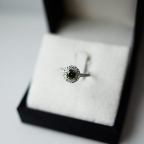 0.57ct Round Brilliant Lively Lime Green Sapphire Halo Ring