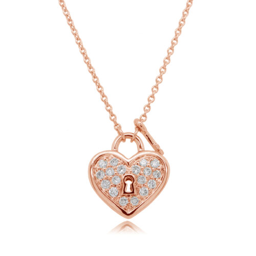 Pave Set Diamond Rose Gold Heart Necklace
