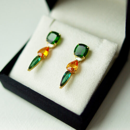 Chrome Diopside, Yellow Sapphire, Tourmaline earrings