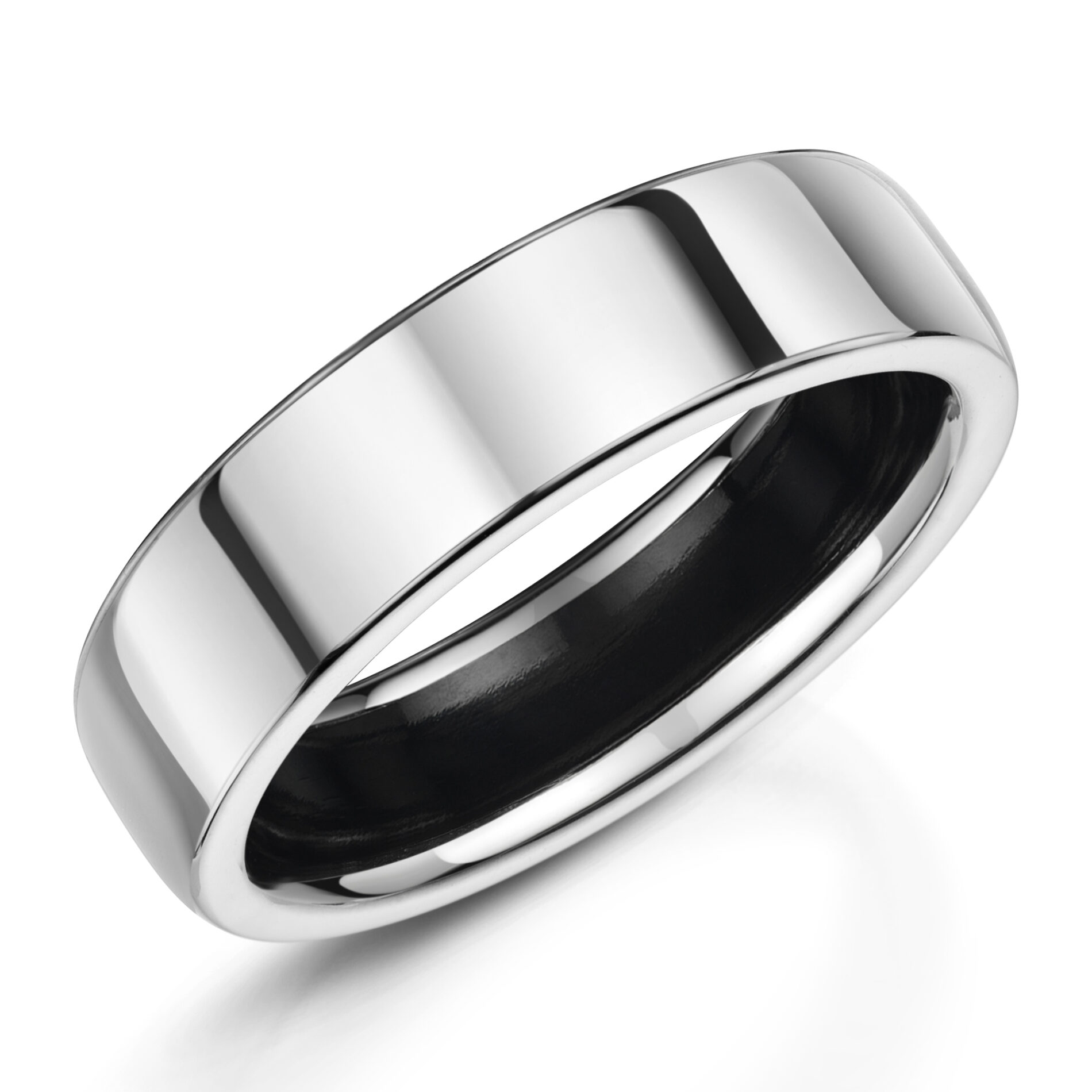 Platinum Flat With Soft Edges With Zirconium Inlay Ring