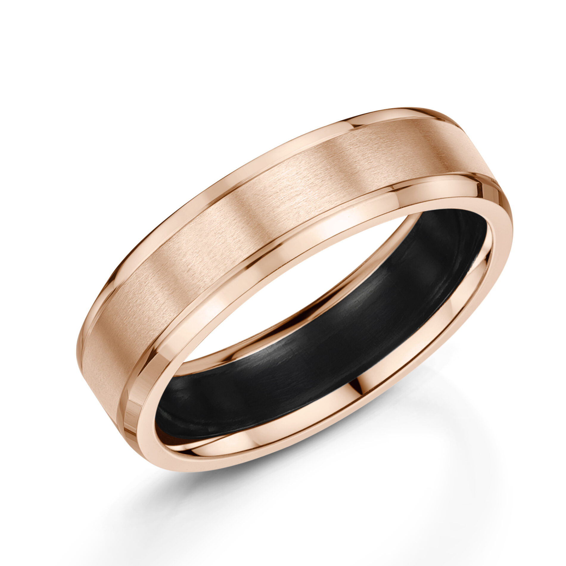Rose Gold Brushed And Polished Flat Profile Ring With Zirconium Inlay