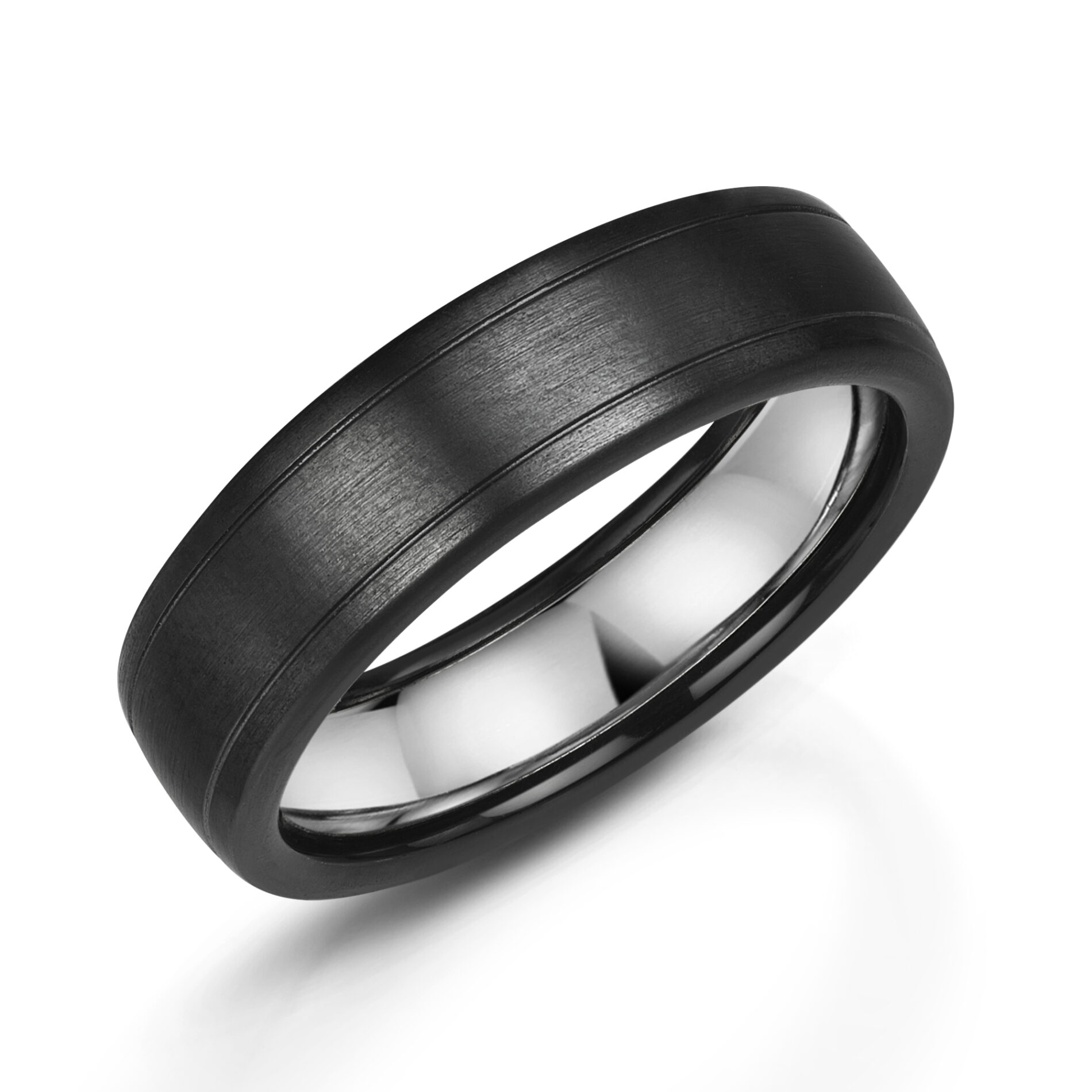 Brushed and Lined Zirconium Ring Silver Inlay