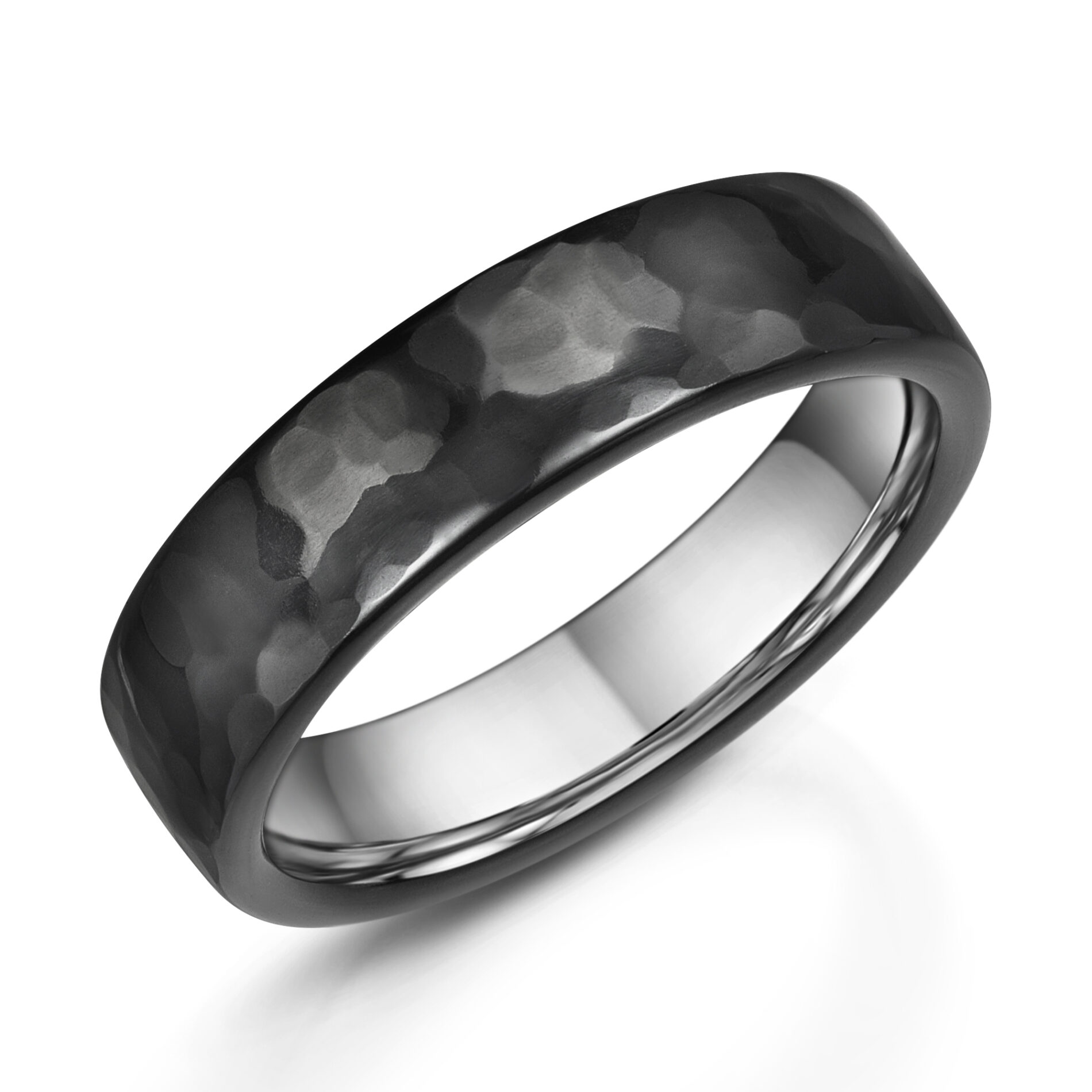 Hammered Zirconium Ring Silver Inlay