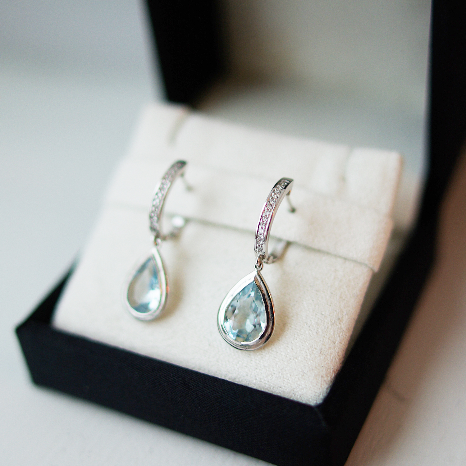 Pear Cut Aquamarine * Diamond Bail Earrings