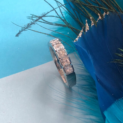 Asscher Cut Diamond Semi Rub Over Ring Platinum