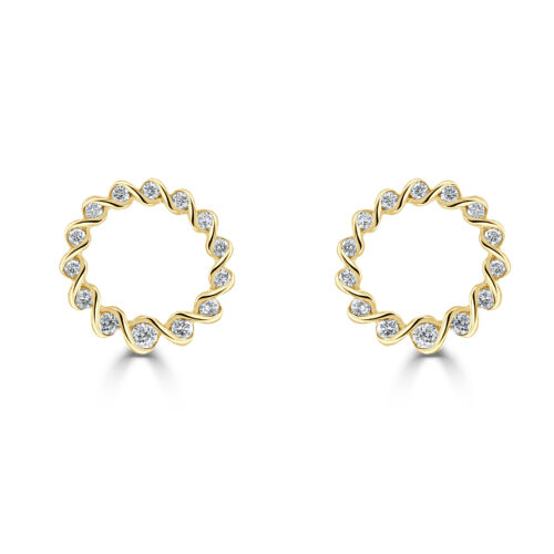 Diamond Circle Stud Earrings Yellow Gold