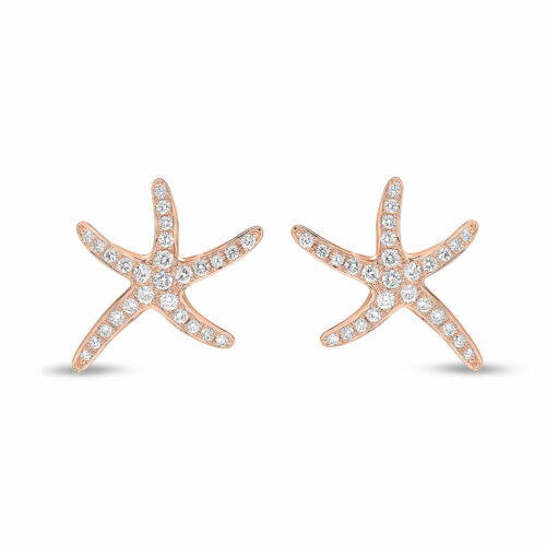 Diamond Set Starfish Studs Rose Gold