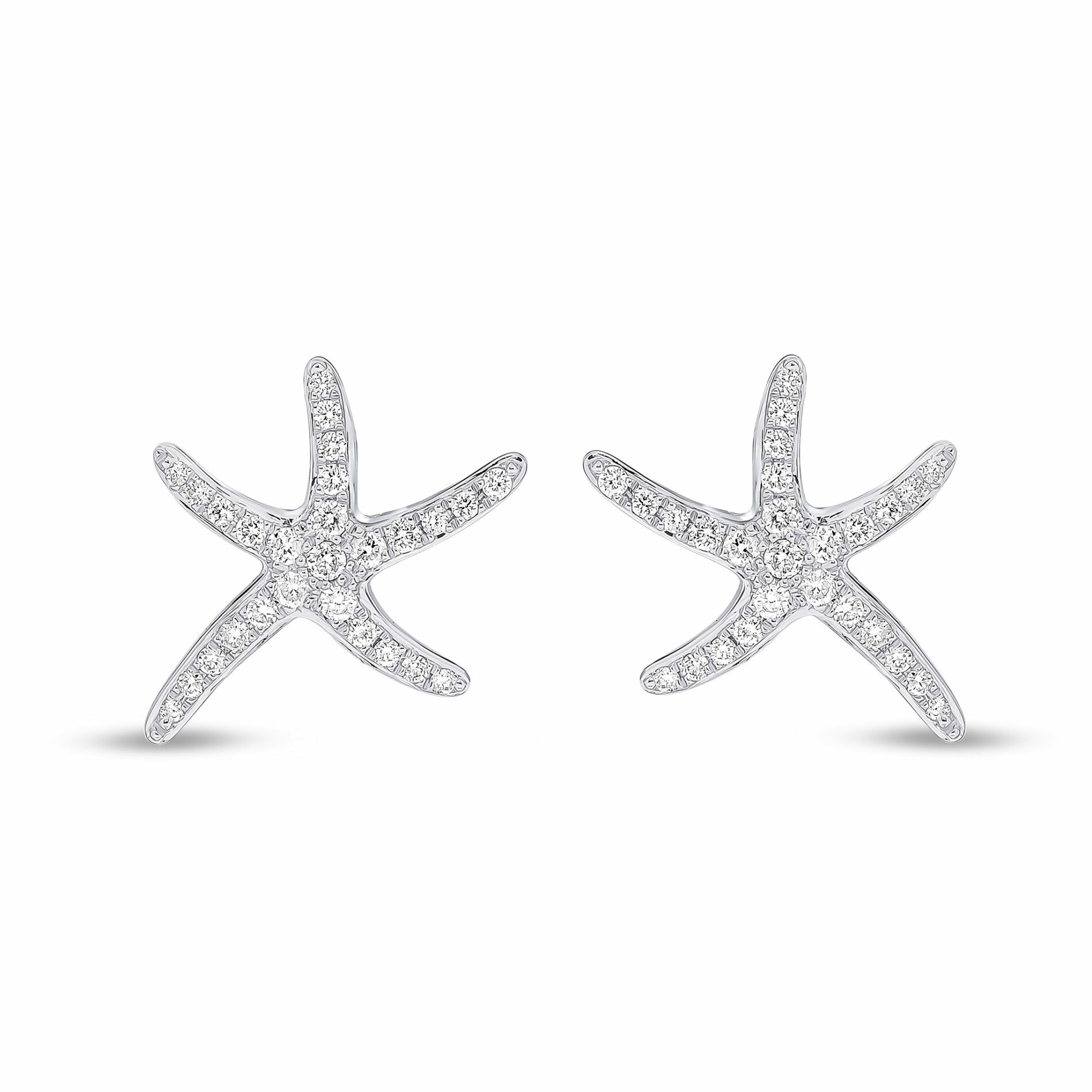 Diamond Set Starfish Studs White Gold