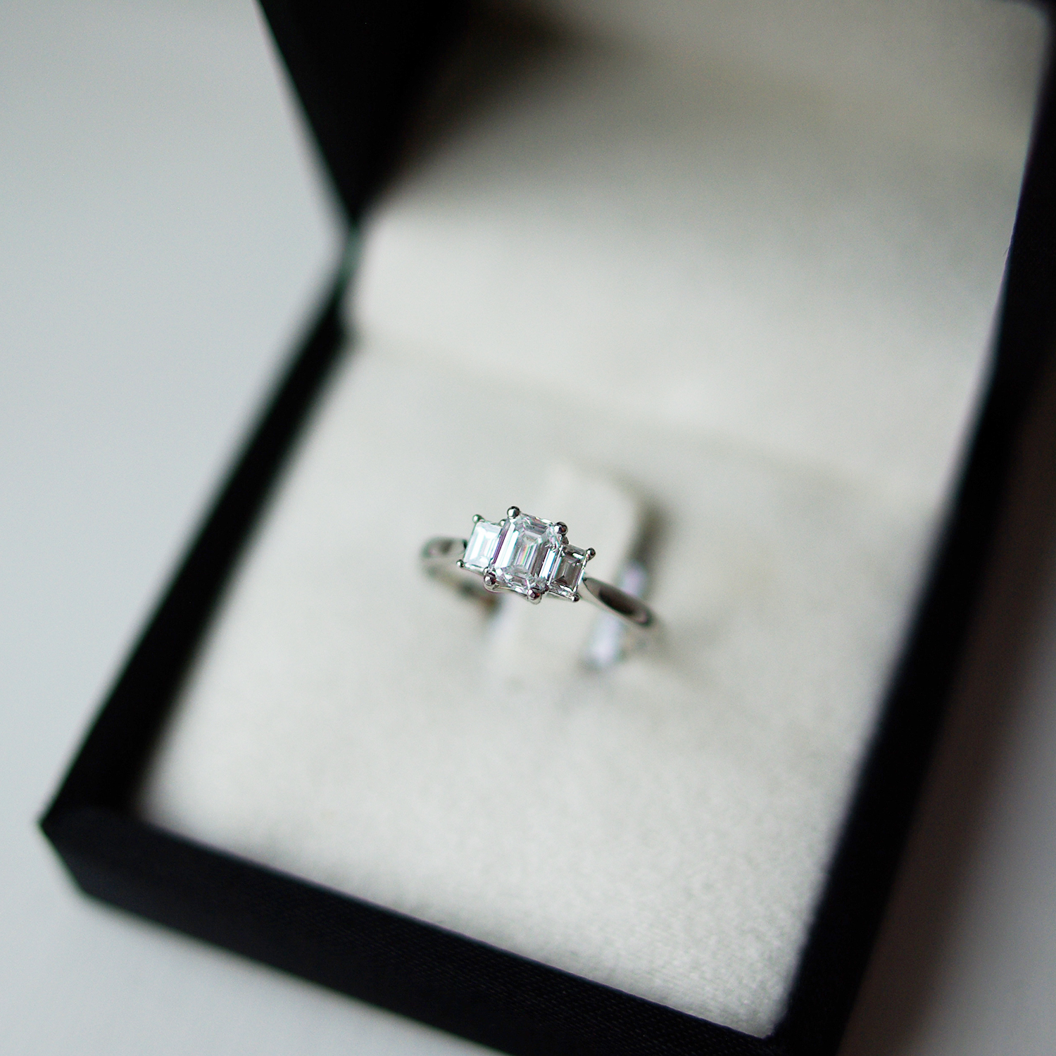 Trilogy Engagement Ring With Three Emerald Cut Diamonds