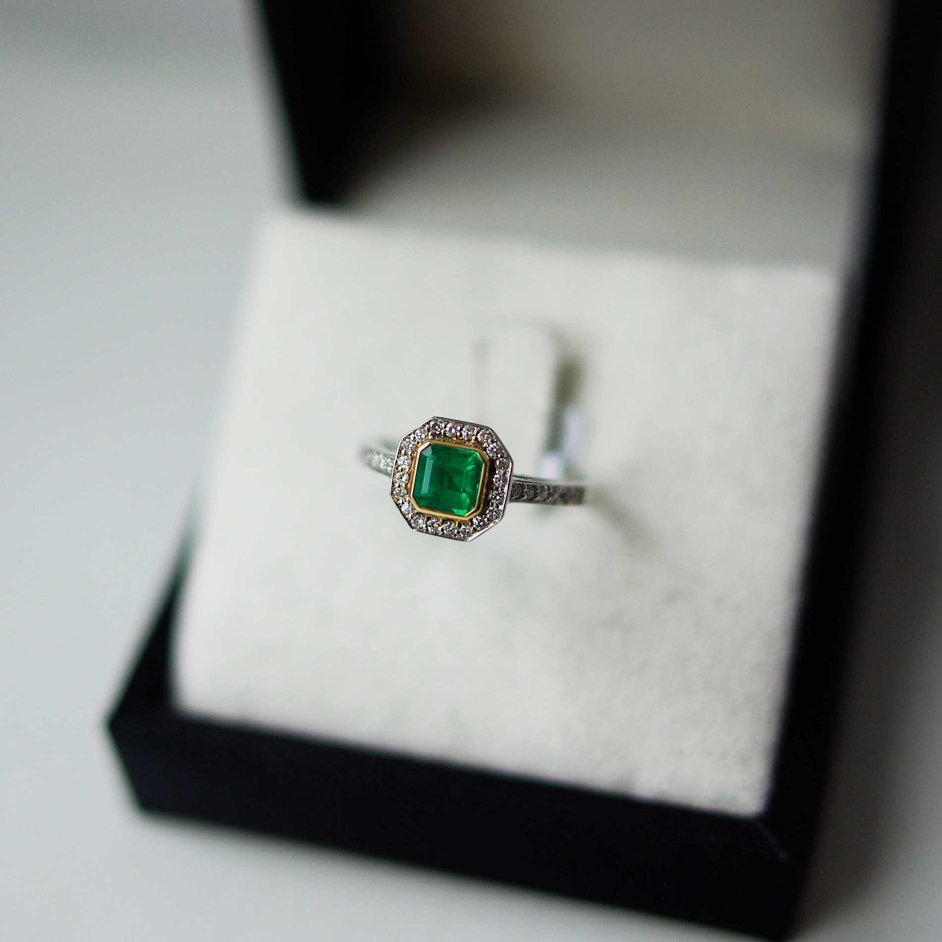 Emerald Cut Square Emerald Channel Pave Halo And Shoulders