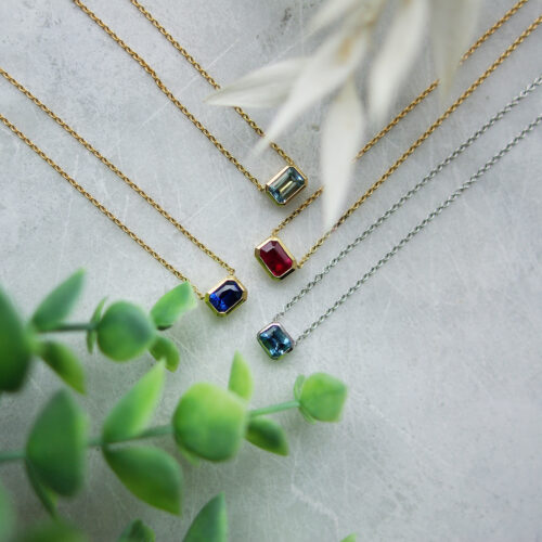 Emerald Cut Gemstone Rub Over Pendant