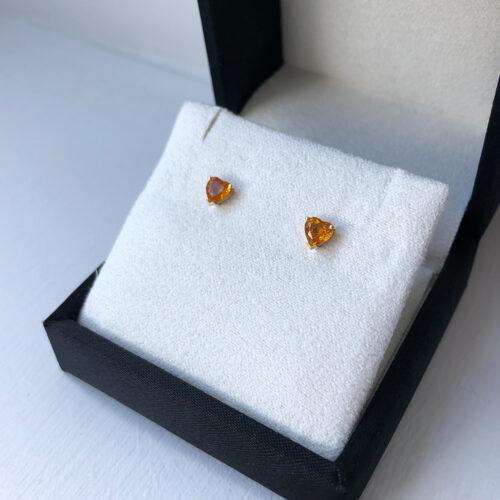 Heart Cut Vivid Orange Sapphires Diamond Earrings