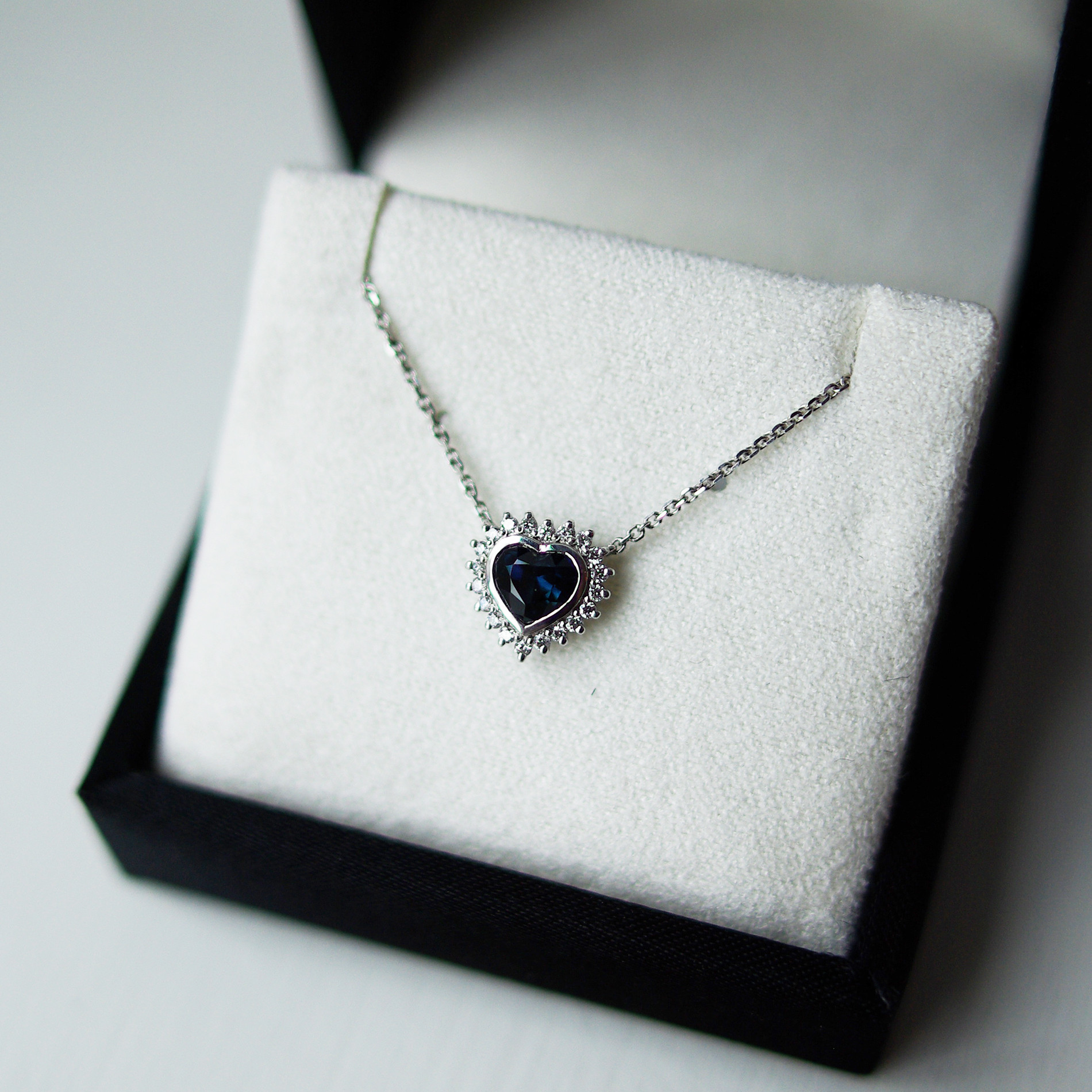 Heart Cut Sapphire Diamond Halo Necklace