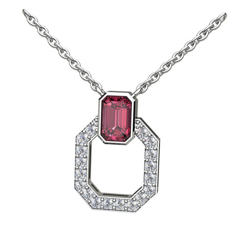 Hexagonal Diamond Set With Emerald Cut Ruby Topper
