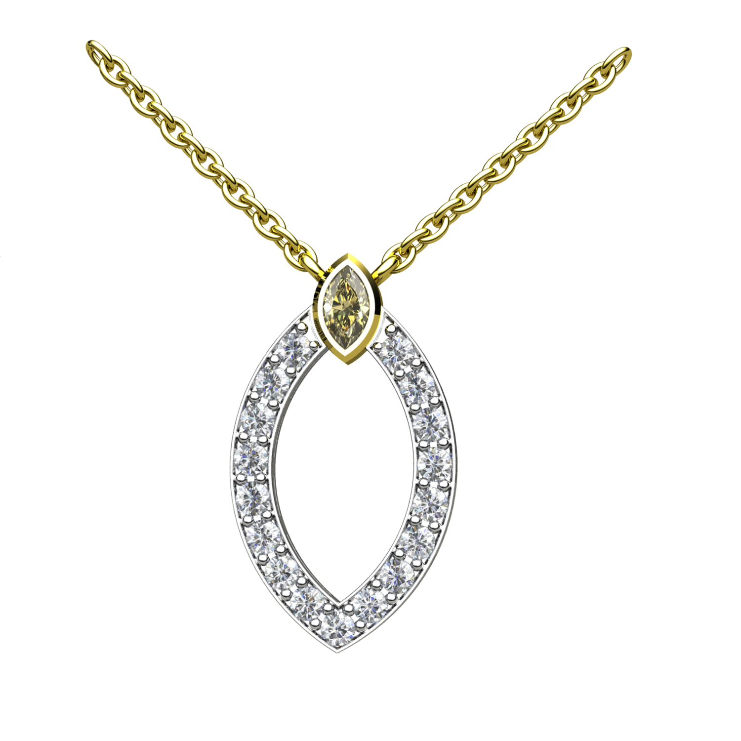 Marquise Diamond Set Halo With A Marquise Cut Yellow Diamond Topper In White & Yellow