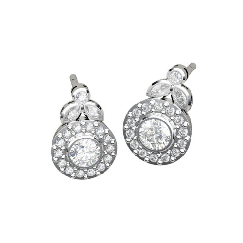 Marquise and Round Brilliant Cut Diamond White Earrings
