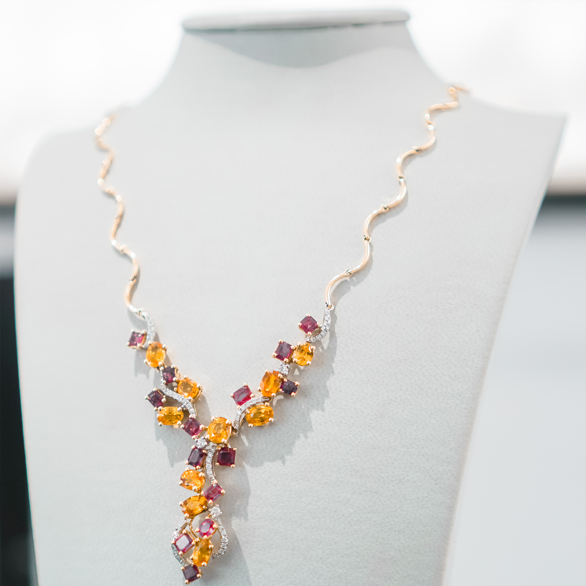 Opal Diamond Citrine Sapphire Necklace Yellow Gold