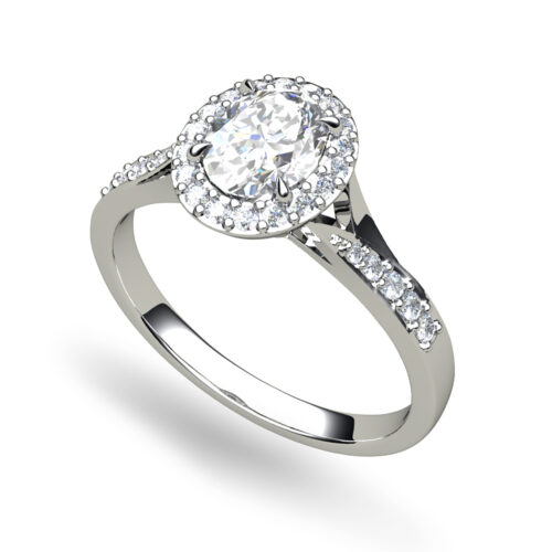 Oval Brilliant Cut Diamond Engagement Ring Halo And Split Shoulders