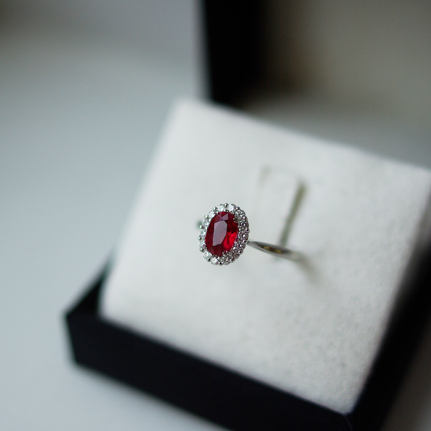 Oval Ruby Cluster Jasmine Ring Boxed
