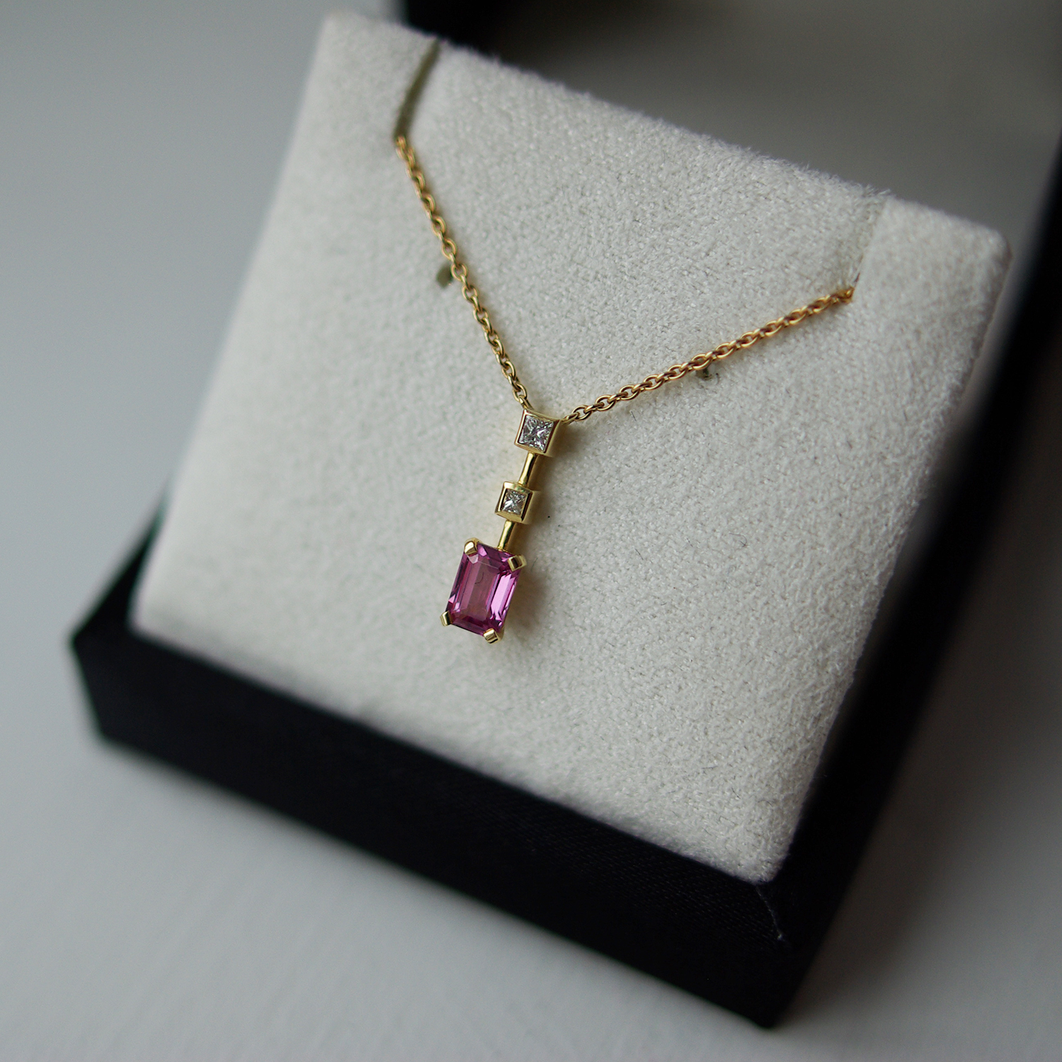 Pink Sapphire And Diamond Drop Necklaxe