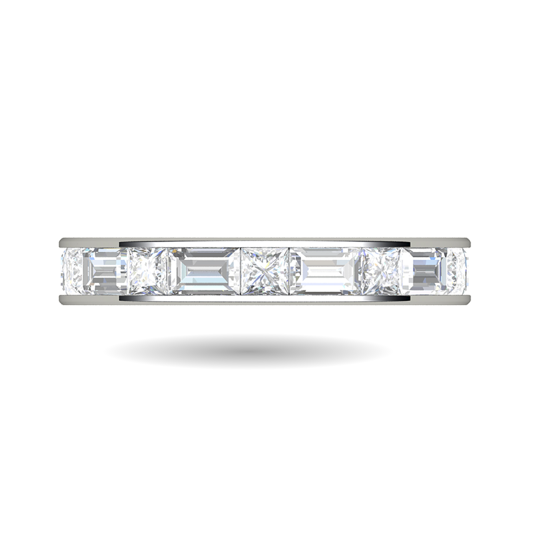 Platinum Channel Set Ring With Baguette and Princess Cut Diamonds
