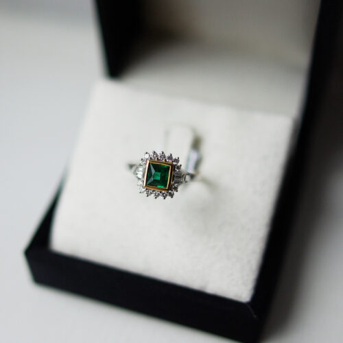 Princess Cut Emerald In an Art Deco Style Ring