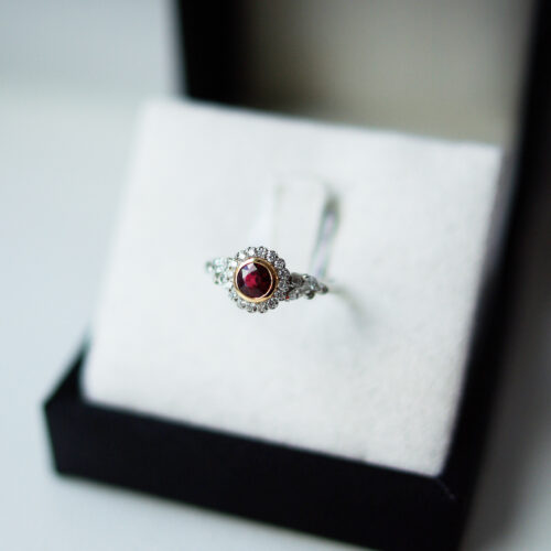 Round Brilliant Cut Ruby Diamond Halo Marquise And Round Shoulders
