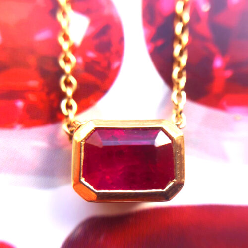 Emerald Cut Ruby Rub Over Pendant