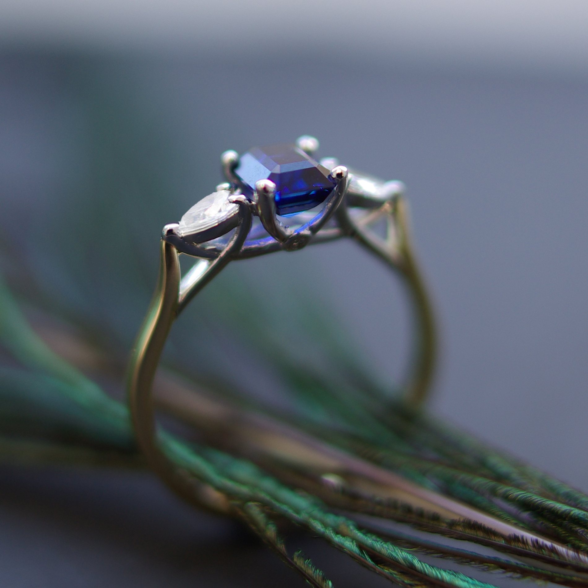 Emerald Cut Sapphire Pear Outers Ring