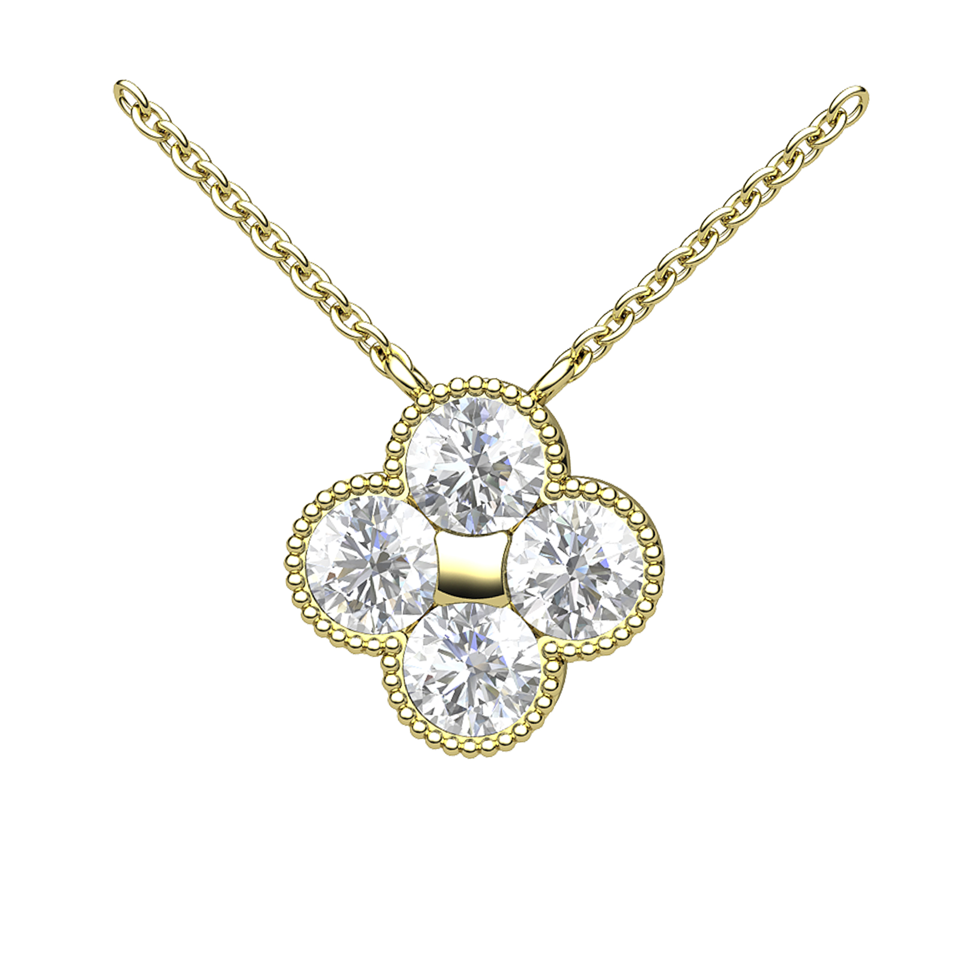 Yellow Gold Quatrefoil Necklace With Diamond