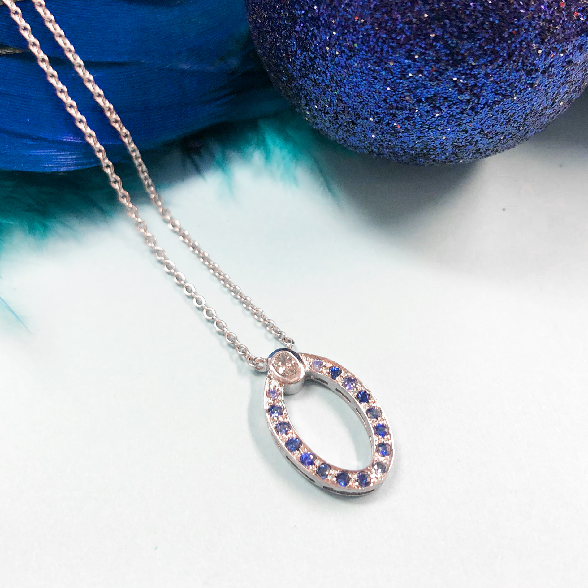 You Complete Me Oval Necklace Sapphire Set Oval Diamond Topper